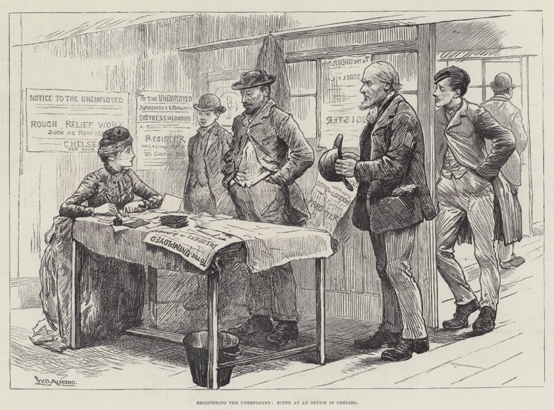 Registrando o desempregado, cena em um escritório no Chelsea de William Douglas Almond