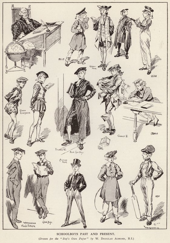 Meninos de escola através dos tempos (litho) de William Douglas Almond