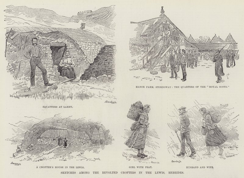 Esboços entre os Crofters Revoltados no Lewis, Hebrides de William Douglas Almond
