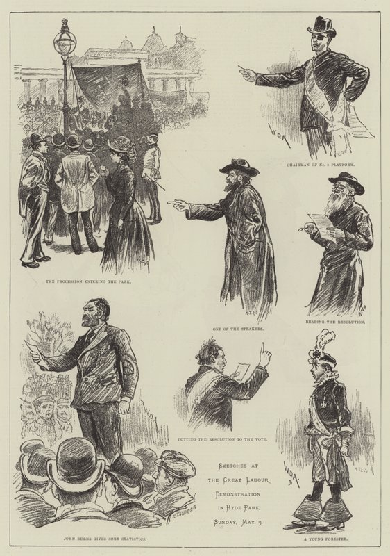 Esboços na Grande Demonstração Trabalhista no Hyde Park de William Douglas Almond