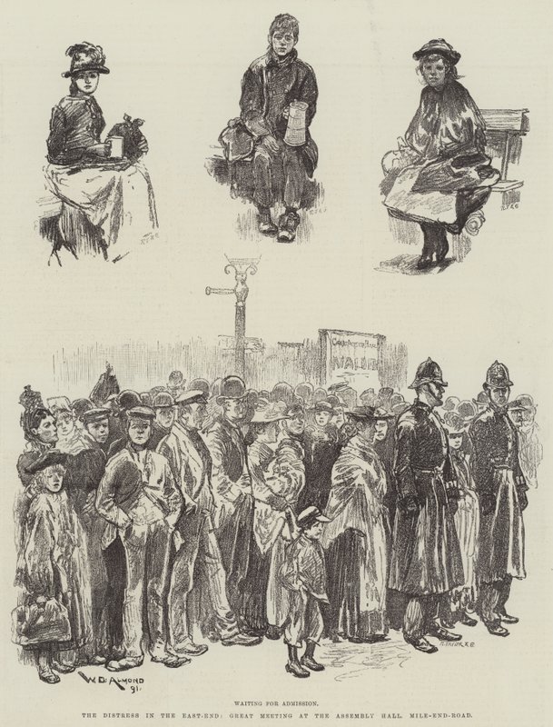 A aflição no East-End, grande reunião no Assembly Hall, Mile-End-Road de William Douglas Almond