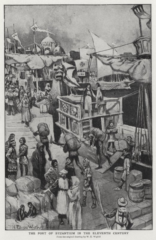 O porto de Bizâncio no século XI (litho) de William Edward (after) Wigfull
