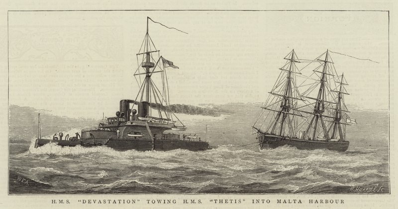 Devastação HMS rebocar HMS Thetis no porto de Malta de William Edward Atkins