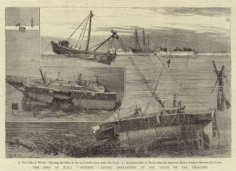 A perda do HMS Doterel, operações de mergulho na cena do desastre de William Edward Atkins