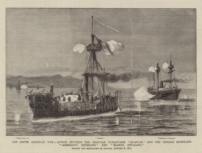 A Guerra Sul-Americana, Ação entre o Turgueiro-navio Huascar peruano e os Ironclads chilenos Almirante Cochrane e Blanco Encalada de William Edward Atkins