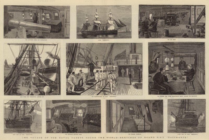 A viagem dos cadetes reais em volta do mundo, esboços a bordo do HMS Bacchante de William Edward Atkins
