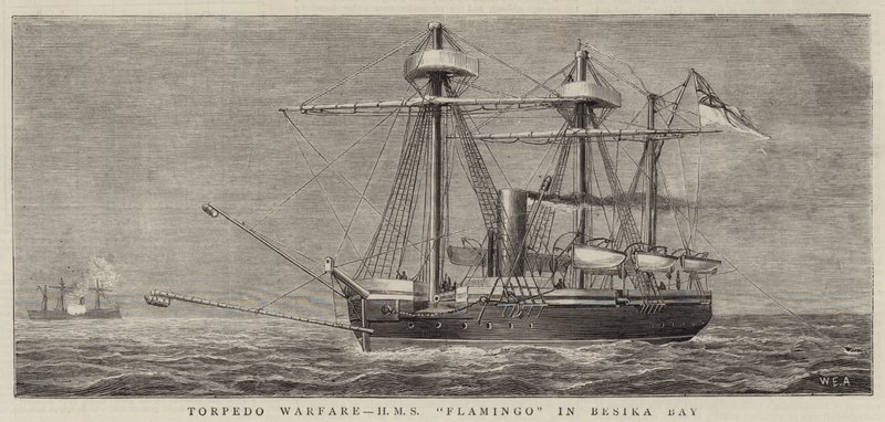 Guerra de torpedos, HMS Flamingo na Baía de Besika de William Edward Atkins