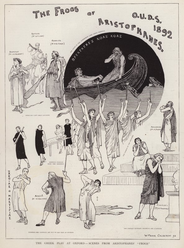 Cenas de uma produção da peça de Aristófanes The Frogs, da Oxford University Dramatic Society de William Frank Calderon