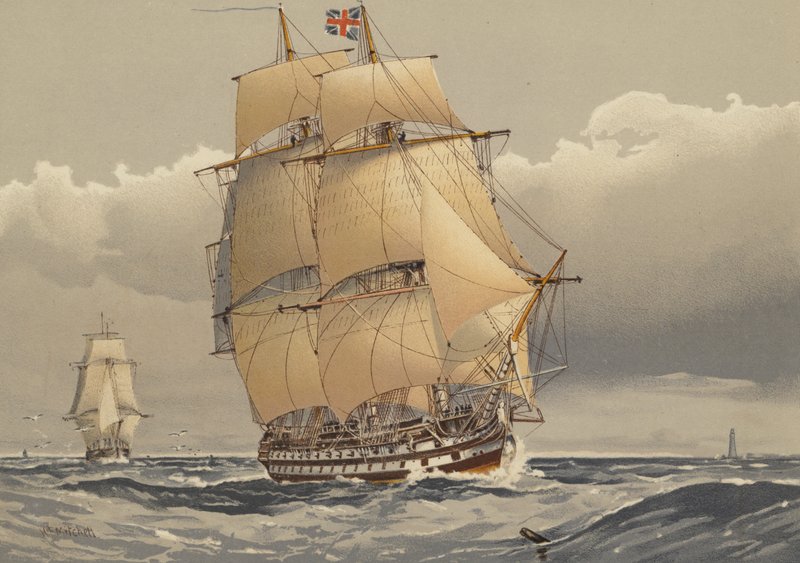 Um navio de 74 canhões da linha, cerca de 1794 de William Frederick Mitchell