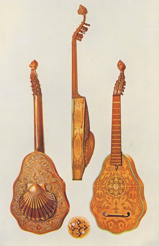 Instrumentos musicais: O alaúde da Rainha Isabel (litografia a cores) de William Gibb