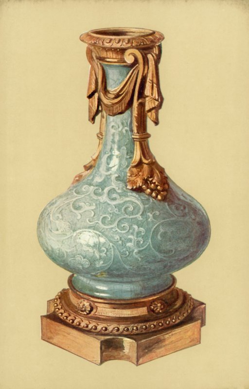 Vaso, Celadon chinês com Louis XVI, Monte Ormolu (cor litho) de William Gibb