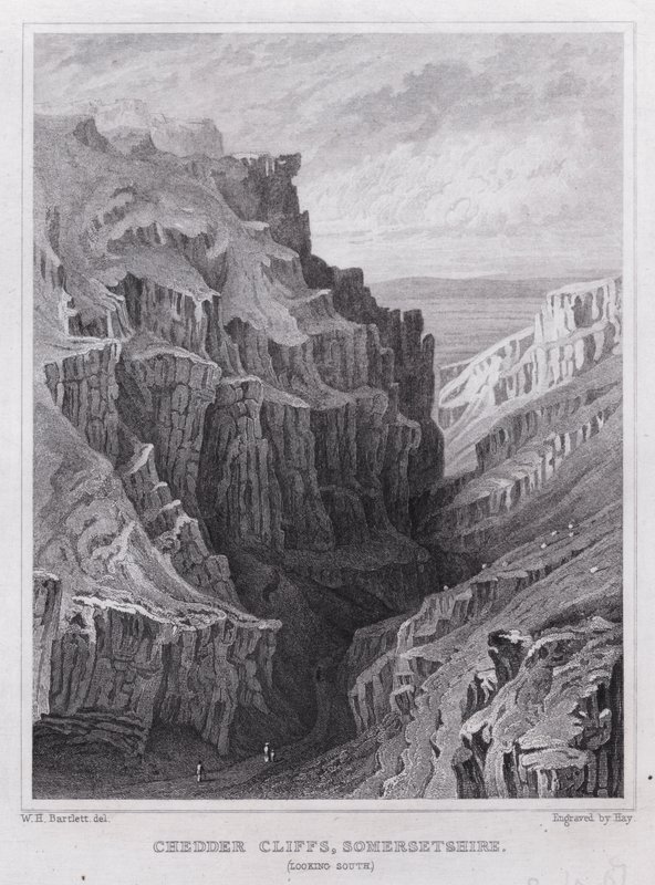 Chedder Cliffs, Somersetshire, olhando para o Sul (gravura) de William H. Bartlett