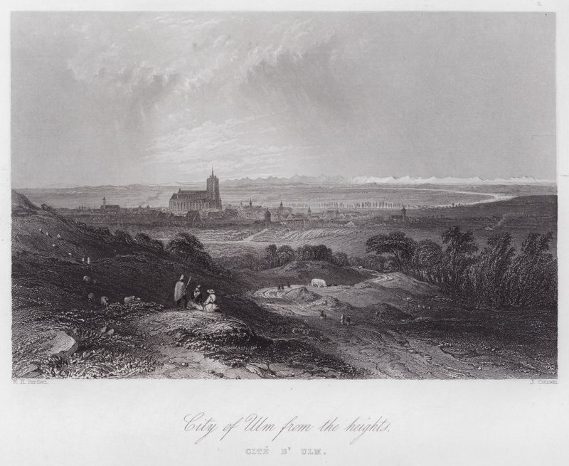 Cidade de Ulm desde as alturas (gravura) de William H. Bartlett