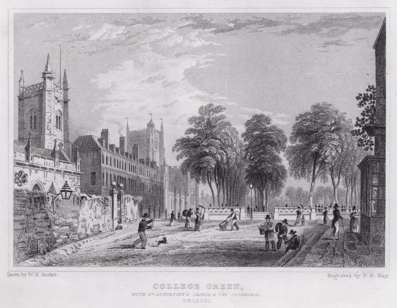 College Green, com a Igreja de Santo Agostinho e a Catedral, Bristol (gravura) de William H. Bartlett