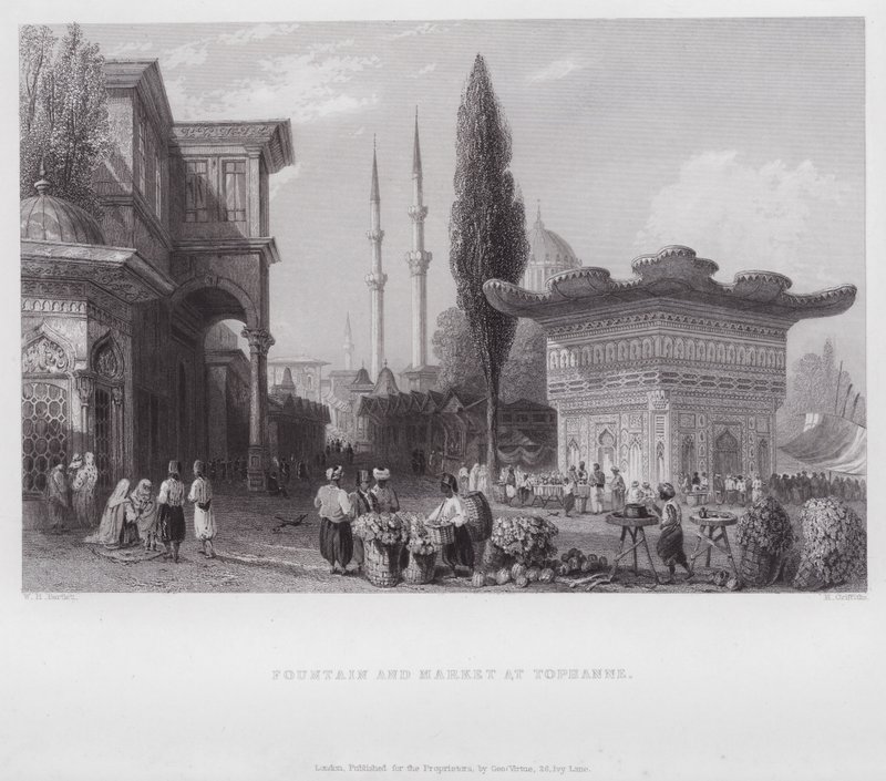 Fonte e Mercado em Tophanne (gravura) de William H. Bartlett