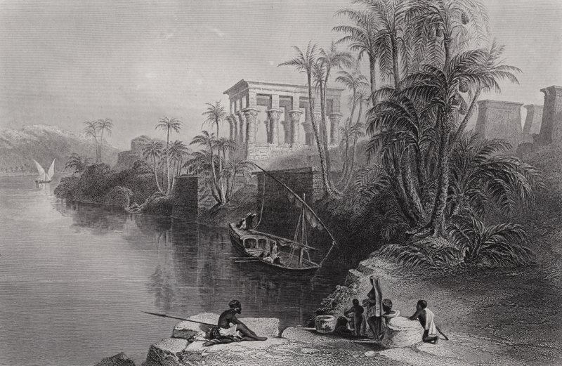 Cena no rio Nilo em Philoe, acima de Syene de William H. Bartlett