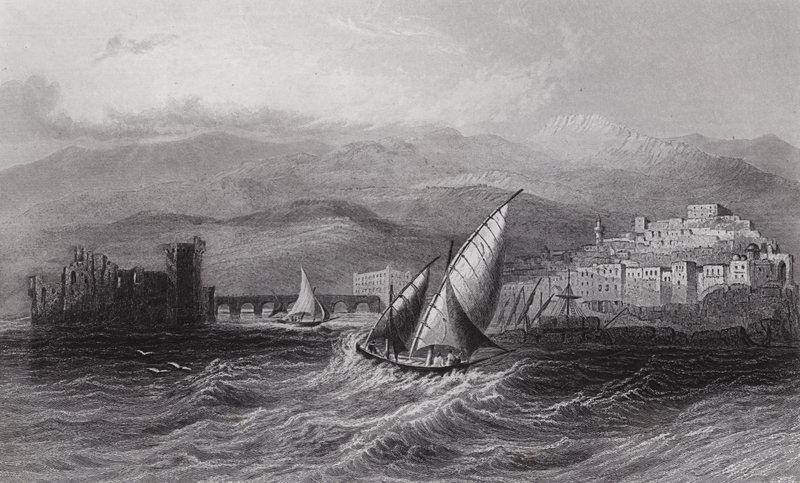 Sidon e Monte Líbano, do Mar (gravura) de William H. Bartlett