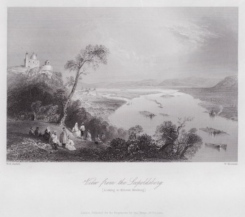 Vista do Leopoldsberg, olhando para Kloster Neuburg (gravura) de William H. Bartlett