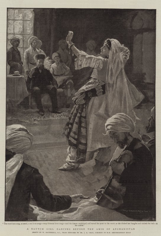 A Nautch Girl dançando antes do emir do Afeganistão de William Hatherell
