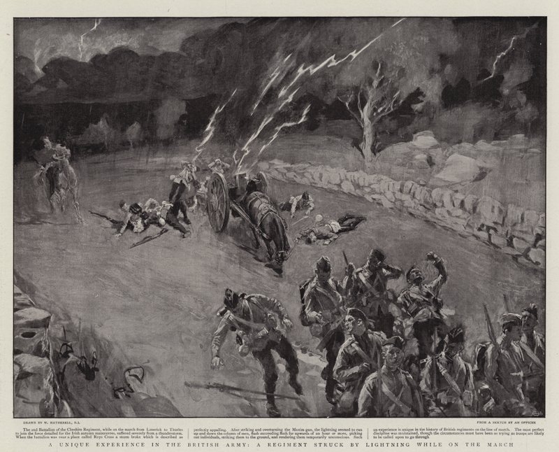 Uma experiência única no exército britânico, um regimento atingido pela iluminação durante o mês de março de William Hatherell