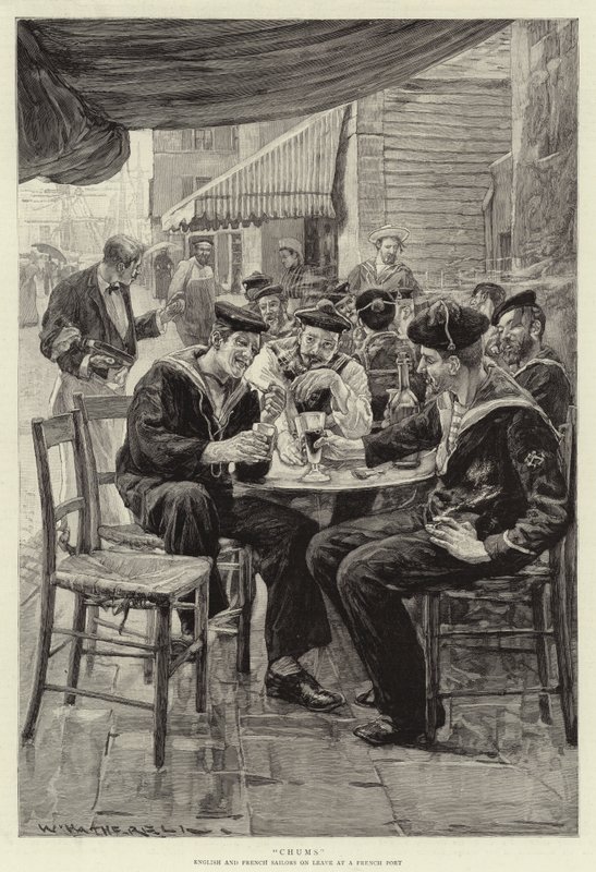 Chums, ingleses e franceses marinheiros de licença em um porto francês de William Hatherell