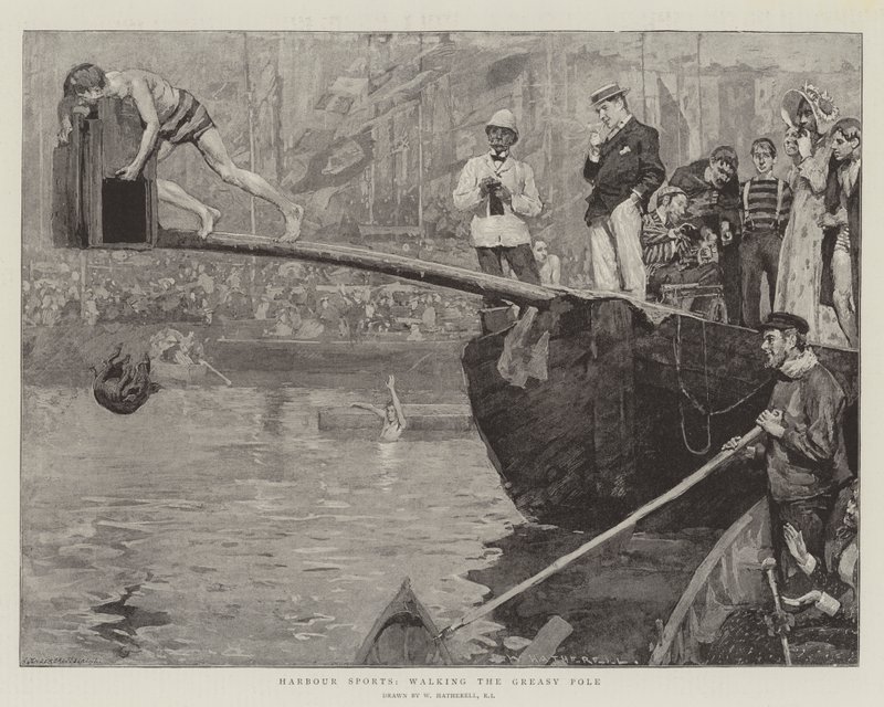 Esportes portuários, andando no pólo gorduroso de William Hatherell