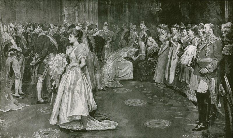 Sala de estar de sua majestade no Palácio de Buckingham, o momento da apresentação de William Hatherell