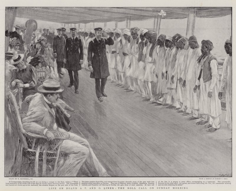 Vida a bordo de um P e O Liner, o Roll Call no domingo de manhã de William Hatherell