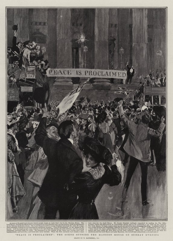 A paz é proclamada, a cena do lado de fora da mansão no domingo à noite de William Hatherell
