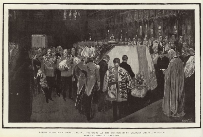 Funeral da Rainha Vitória, Royal Mourners no Serviço na Capela de São Jorge, Windsor de William Hatherell