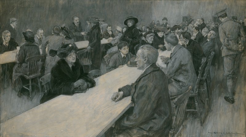 O Inimigo na Inglaterra: dia de visita no campo de internamento perto de Londres de William Hatherell