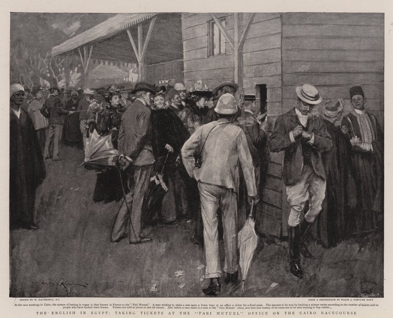 Os ingleses no Egito, levando ingressos no escritório da Pari Mutuel no Hipódromo do Cairo de William Hatherell