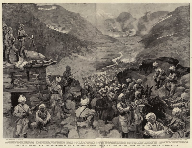 A evacuação de Tirah, a ação da retaguarda em 13 de dezembro durante a marcha pelo vale do rio Bara, a bagagem em dificuldades de William Hatherell