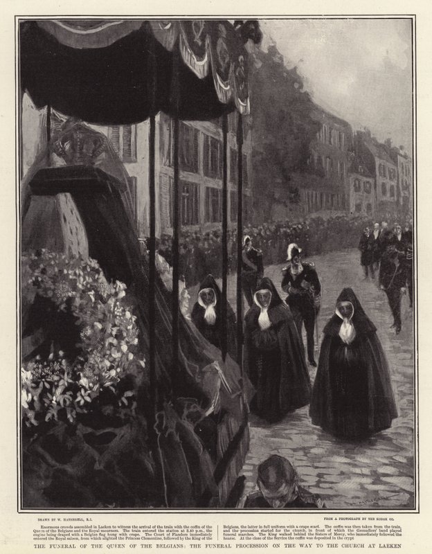 O Funeral da Rainha dos Belgas, a Procissão Fúnebre a Caminho da Igreja em Laeken de William Hatherell