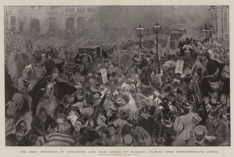 A grande procissão de carros Auto-Motor de Londres para Brighton, a partir de Northumberland Avenue de William Hatherell
