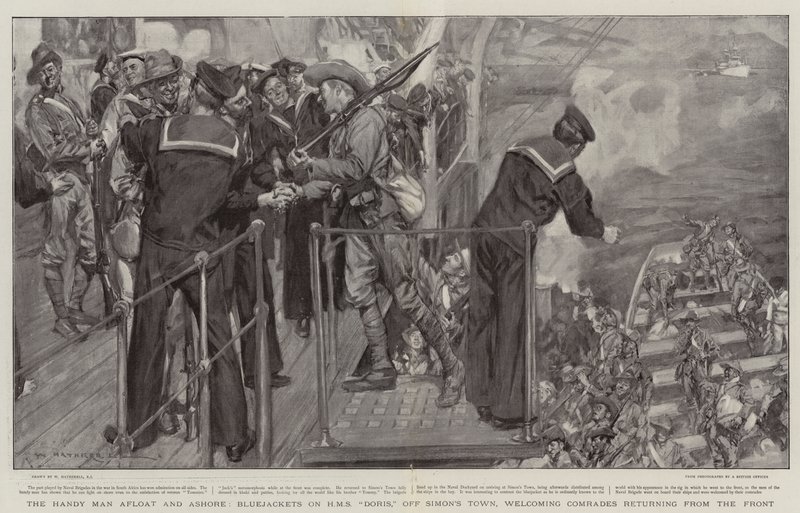 The Handy Man à tona e Ashore, Bluejackets na HMS Doris, na Simon&39;s Town, dando as boas-vindas aos camaradas que retornam da Frente de William Hatherell