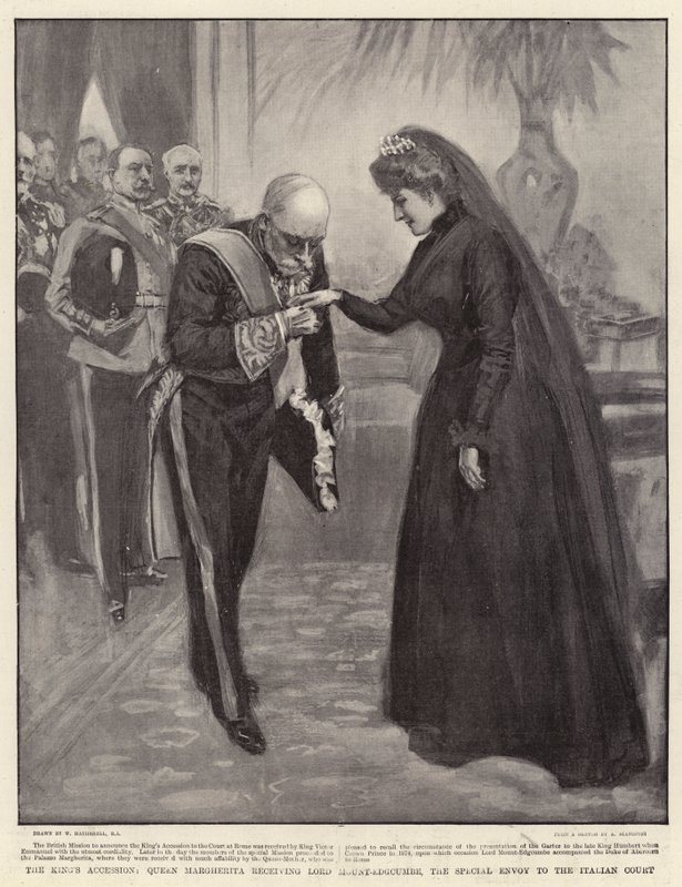 A Adesão do Rei, Rainha Margherita recebendo Lord Mount-Edgcumbe, o Enviado Especial do Tribunal Italiano de William Hatherell
