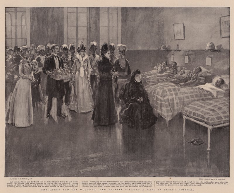 A rainha e os feridos, Sua Majestade visitando uma ala no Hospital Netley de William Hatherell