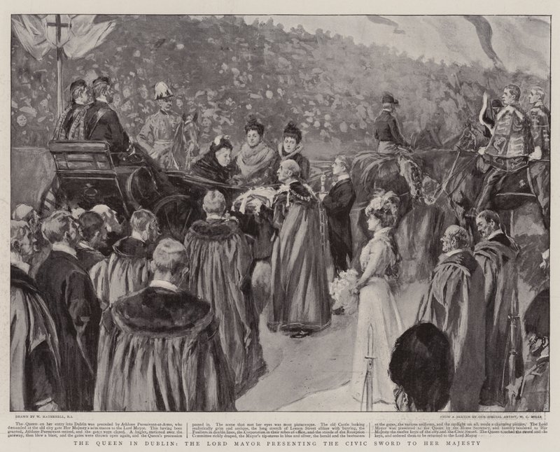 A Rainha em Dublin, o Lord Mayor apresentando a Espada Cívica a Sua Majestade de William Hatherell
