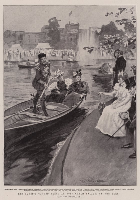Festa de jardim da rainha no Palácio de Buckingham, no lago de William Hatherell