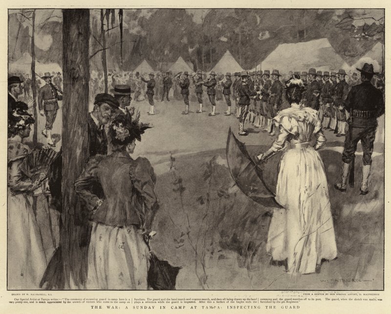 A guerra, um domingo no acampamento em Tampa, inspecionando a guarda de William Hatherell