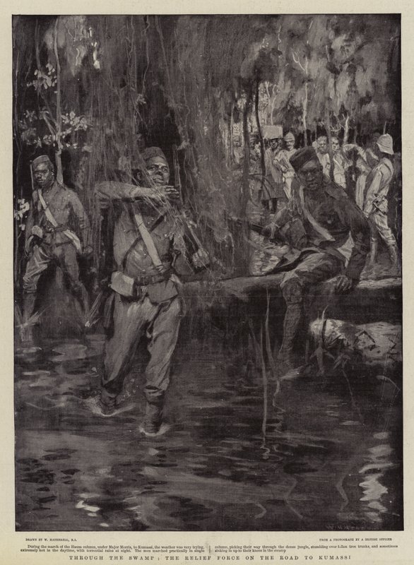 Através do Pântano, a Força de Alívio na Estrada para Kumassi de William Hatherell