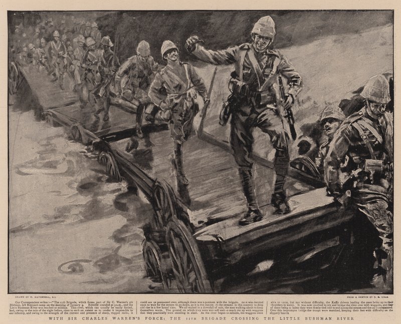 Com a Força de Sir Charles Warren, a 11ª Brigada cruzando o Little Bushman River de William Hatherell