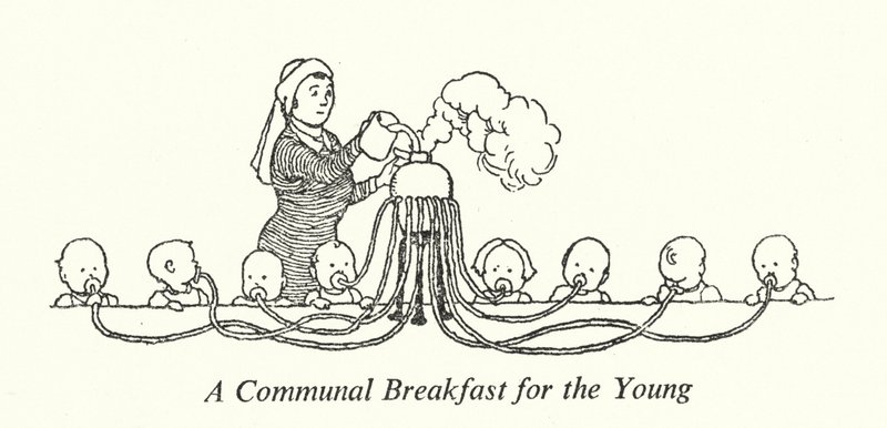 Um Pequeno-Almoço Comunitário para os Jovens (litho) de William Heath Robinson