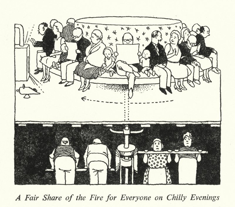 Uma Parte do Fogo para Todos nas Noites Chilly (litho) de William Heath Robinson