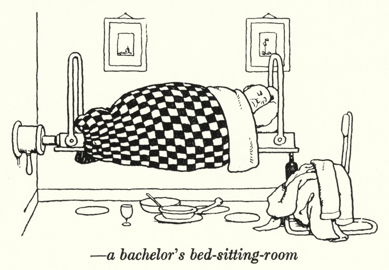 Um quarto de cama de solteiro (litho) de William Heath Robinson