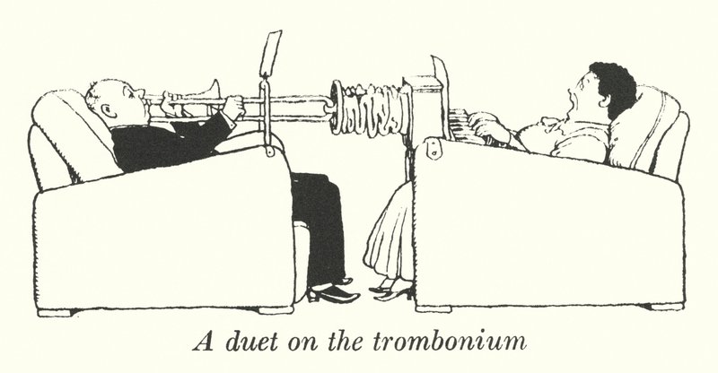 Um dueto sobre o trombónio (litho) de William Heath Robinson