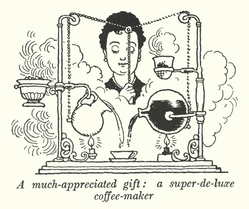 Um presente muito apreciado, uma cafeteira de super luxo (litho) de William Heath Robinson