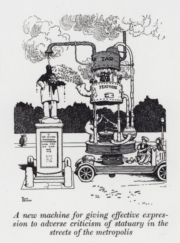 Uma nova máquina para dar expressão efetiva às críticas adversas à estatuária nas ruas da metrópole (litho) de William Heath Robinson