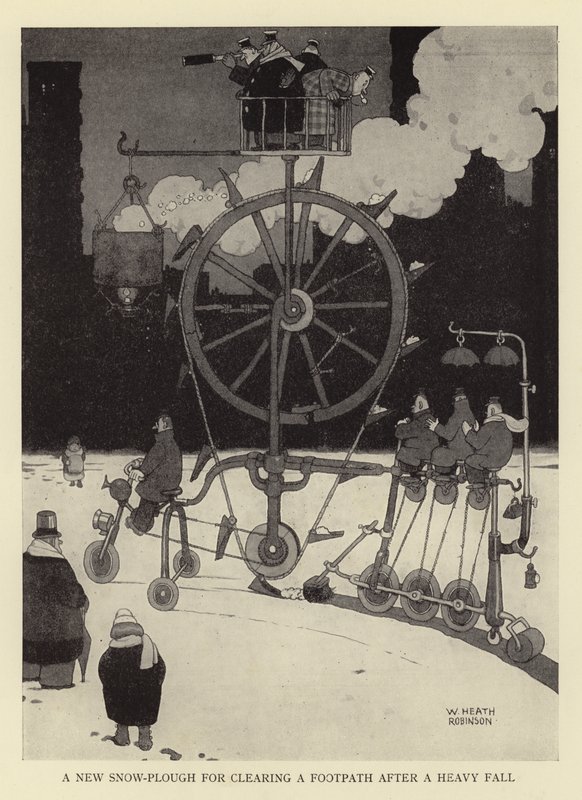 Um novo limpa-neves para limpar um caminho depois de uma queda pesada de William Heath Robinson